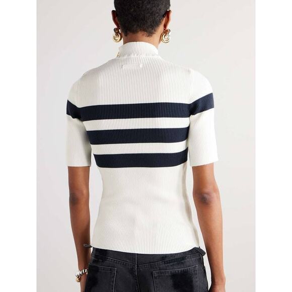 Jean Paul Gaultier Striped Knit Gold Chain Top in White Navy L - Picture 2 of 3